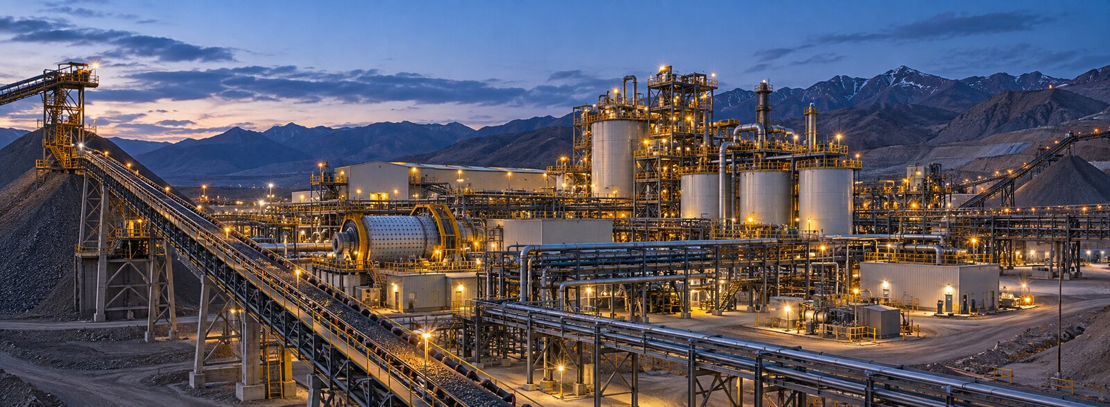 Generated image of a mineral concentrator with ore conveyors and processing equipment.